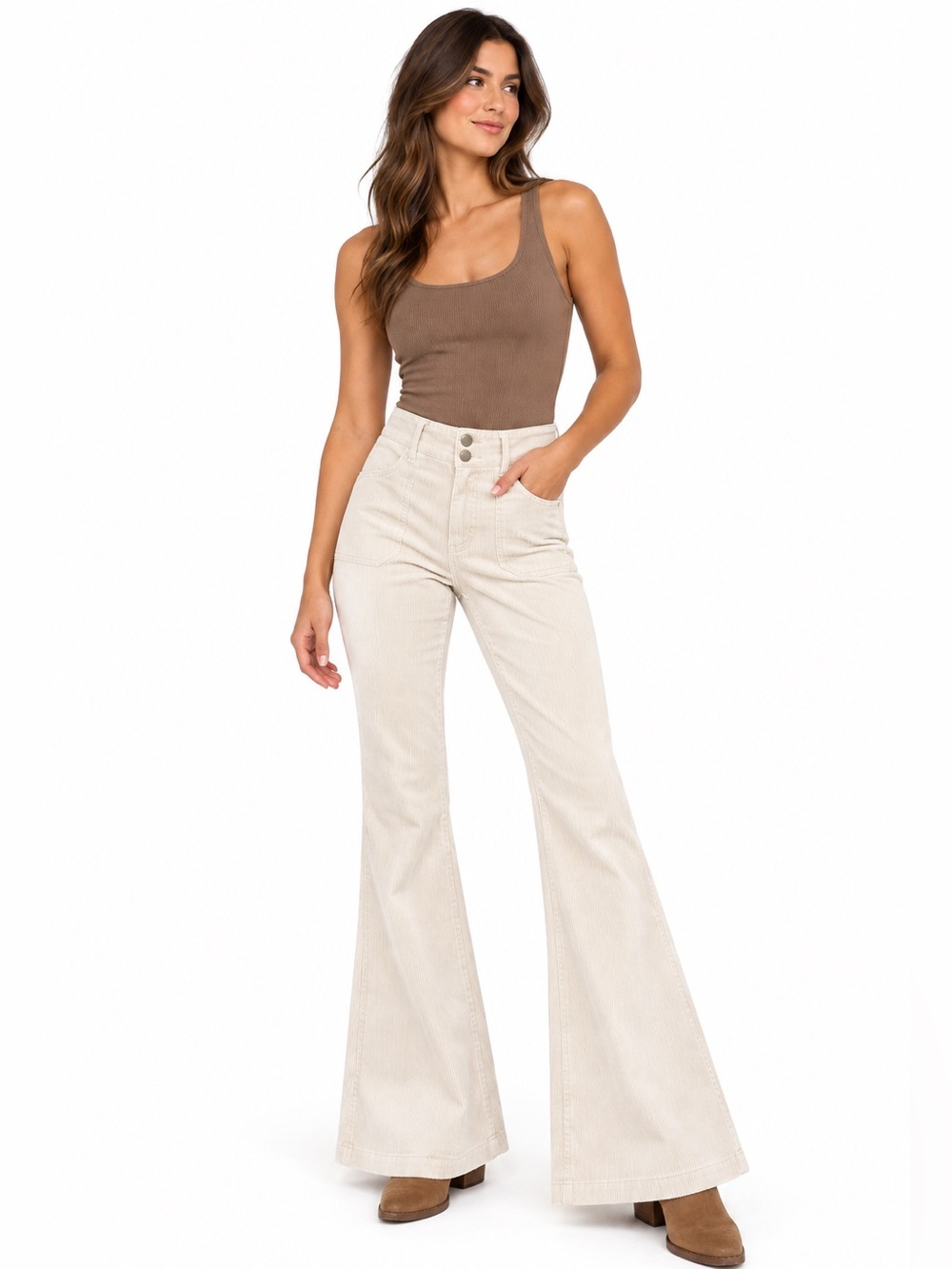 Free People We The Free Corduroy Flare Pants 27 Cream High Rise 70s Boho